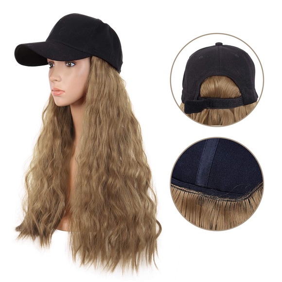 24 Inch Long Curly Synthetic Hair Extension Adjustable Baseball Hat Wig (Brown) - Picture 4 of 4